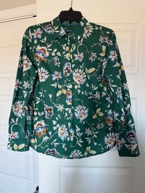 Talbots Emerald Green Floral Button-Down Shirt